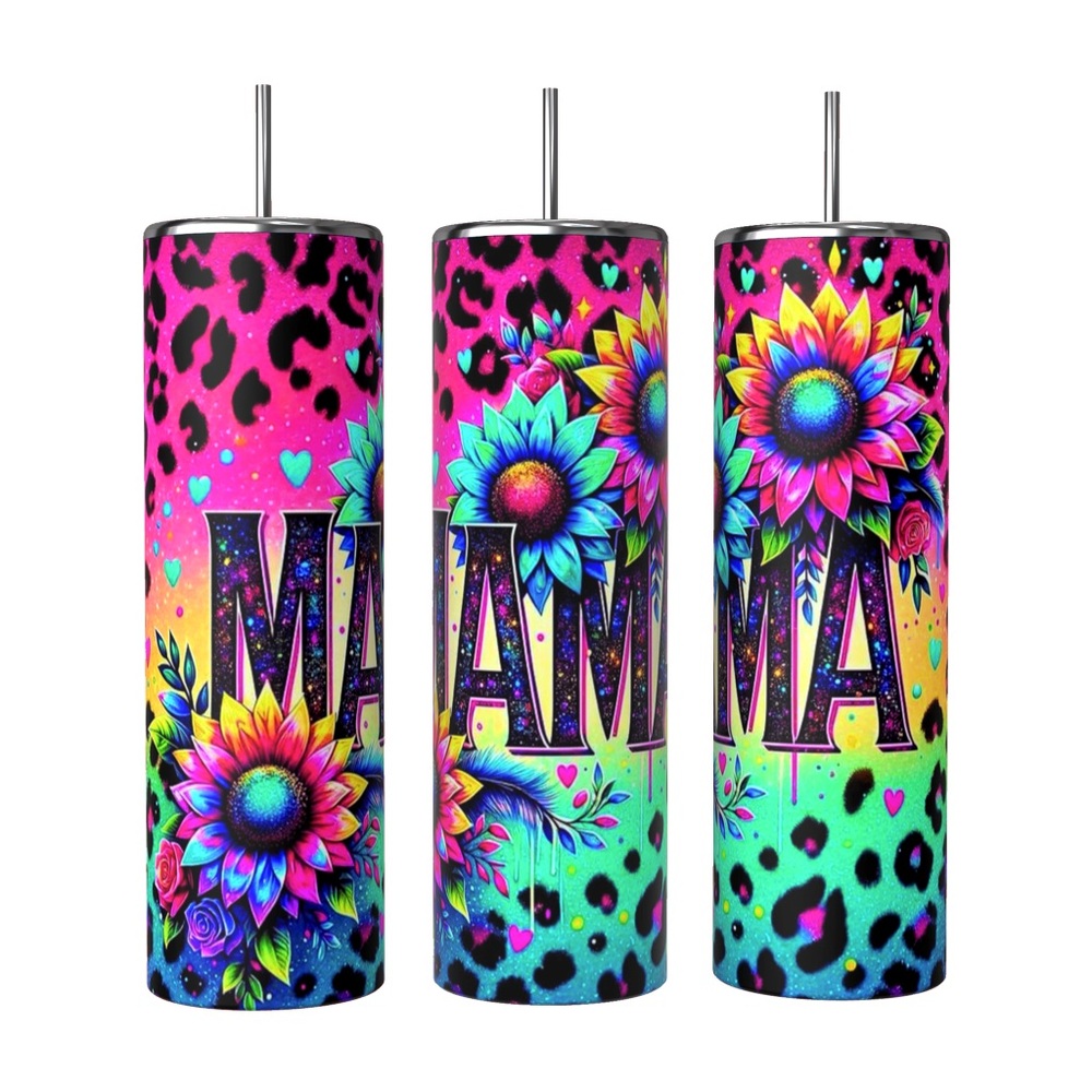 MAMA SUNFLOWERS LEOPARD RAINBOW 20oz SUBLIMATED STAINLESS STEEL TUMBLER